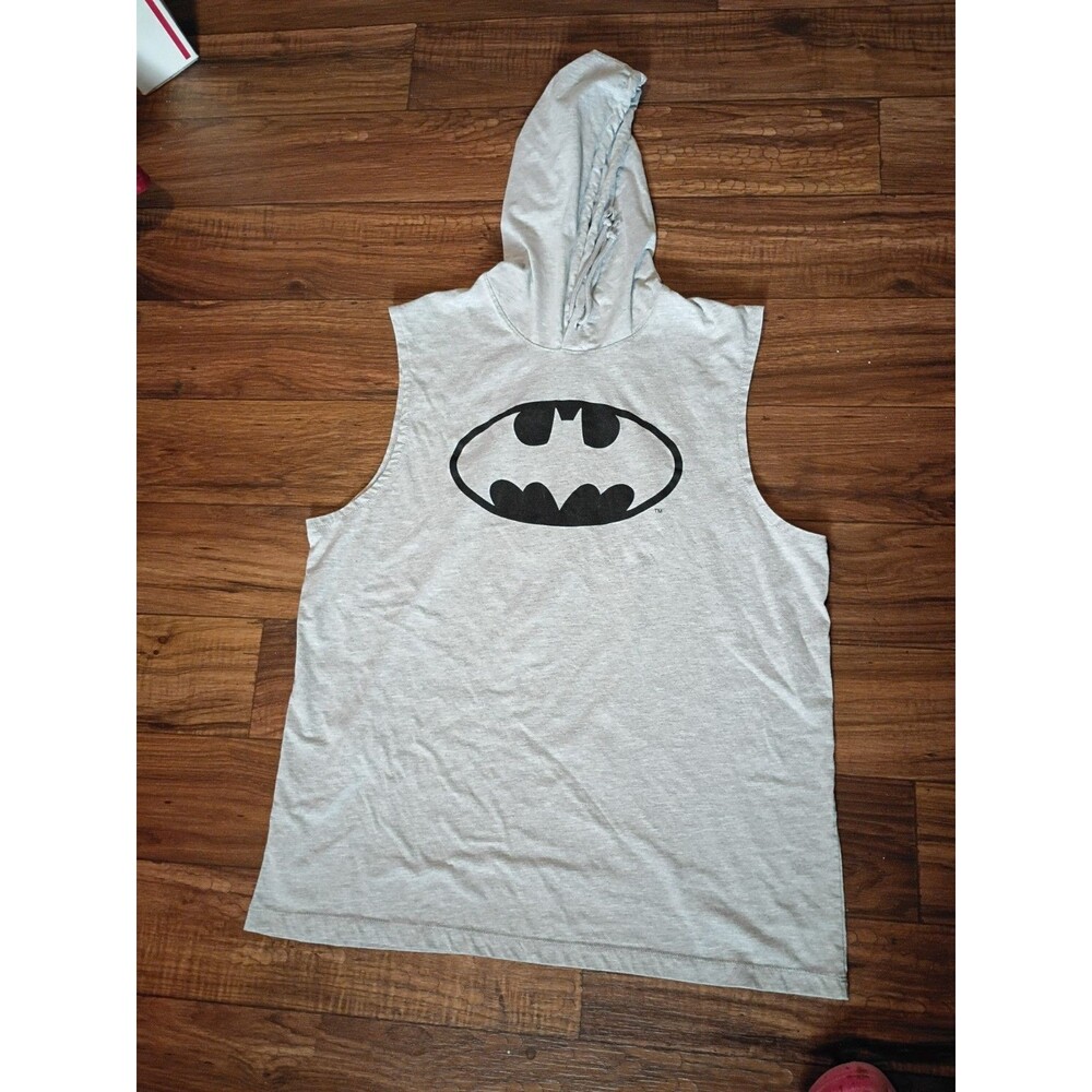 BATMAN Men Size XL (46-48) Sleeveless Hooded T- Shirt Gray Boxing Club